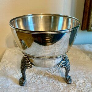 Vintage Silver Plate 3 footed Pedestal Bowl Engraved Unique Patina Centerpiece